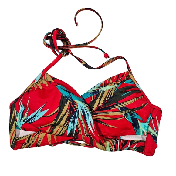 PINK By Victoria's Secret Wrap Front Bikini Top, Red Tropical, Small - Picture 9 of 14